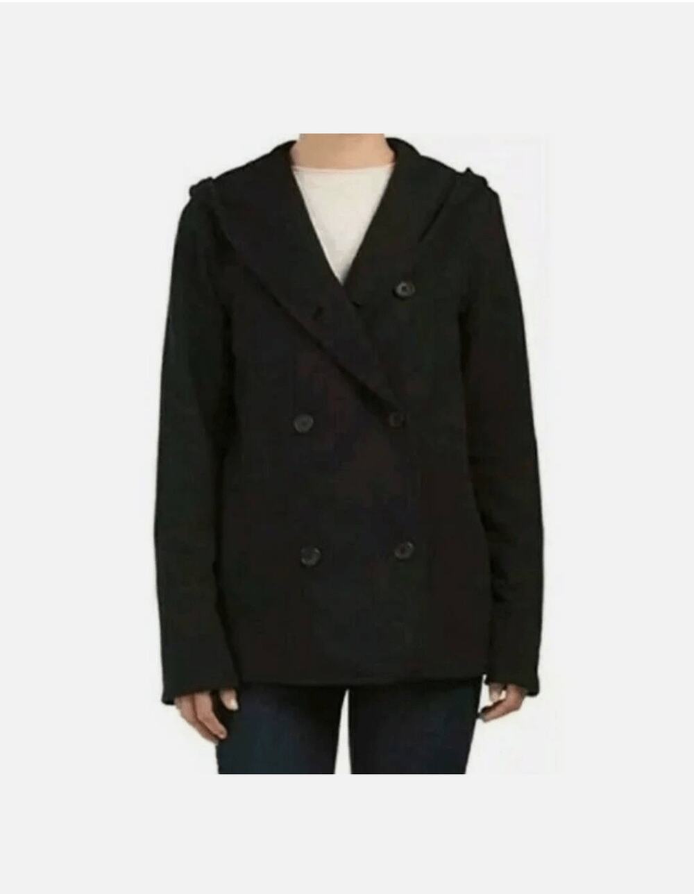James Perse Double Breasted Pea Coat Hoodie Jacket Black Size 1 Small Minimalist
